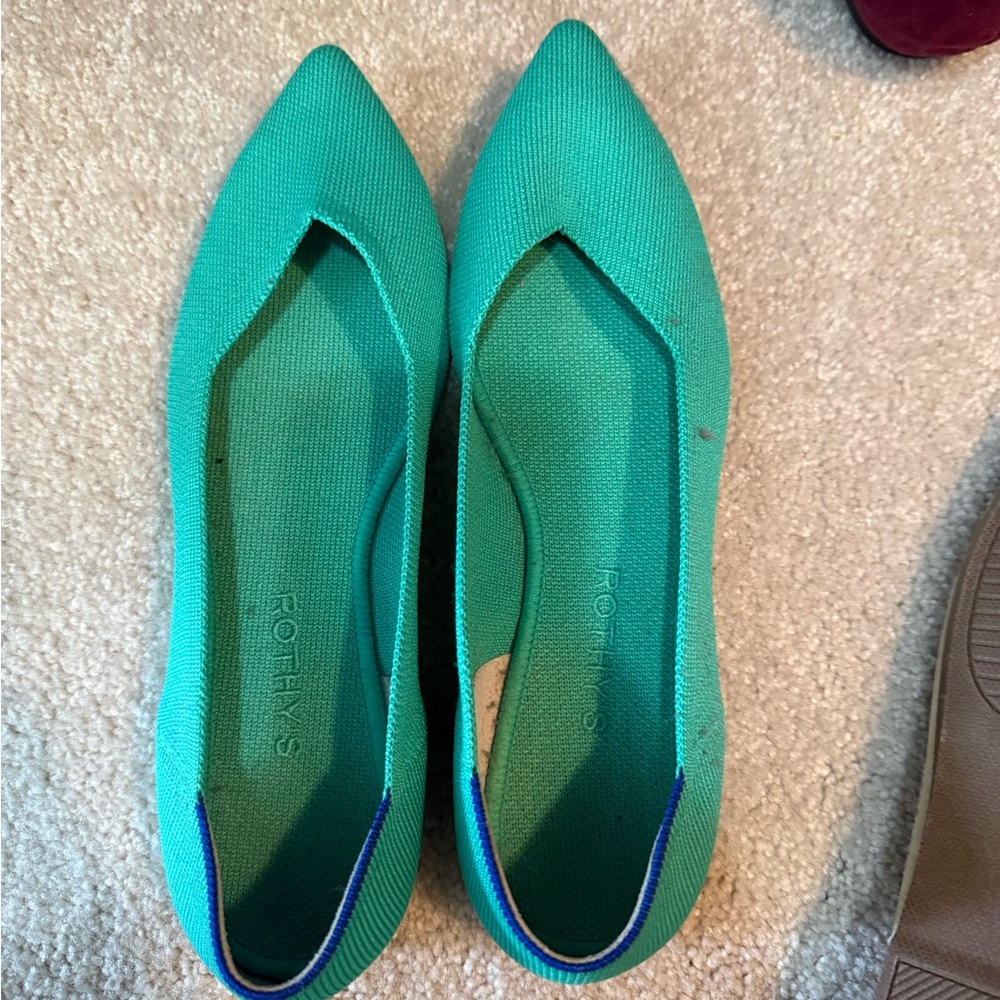 Rothy's Teal Pointed Knit Flats